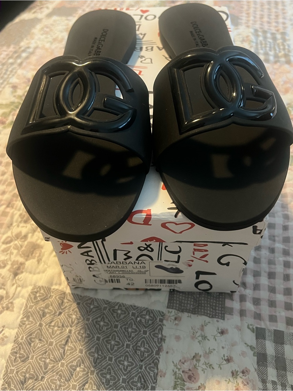 Dolce & Gabbana Black Logo Slide Sandals